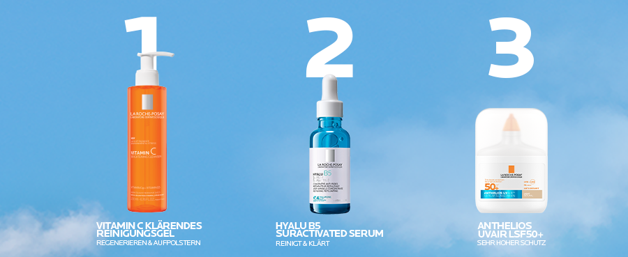 Haut mit aufgetragener La Roche Posay Anthelios UV Air Serum Getönt (Hell) LSF 50+ Textur. Natürliche Deckkraft.